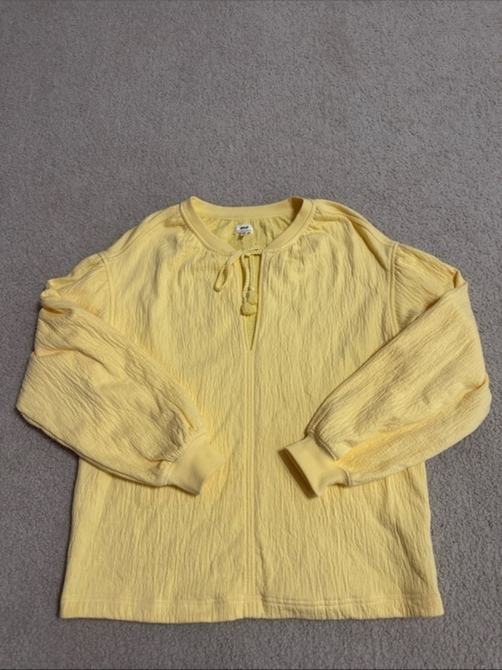 Aerie Pale Yellow Tie Neck Balloon Sleeve Top XXS